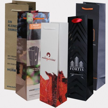 Flaschentaschen bedruckt, Papiertragetaschen für Flaschen, Papiertaschen für Flaschen, Taschen für Wein, Weinflaschentaschen