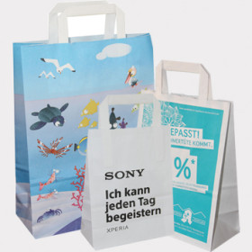 Papiertüten bedruckt mit Flachhenkeln, Flexodruck ab 5000 Stück